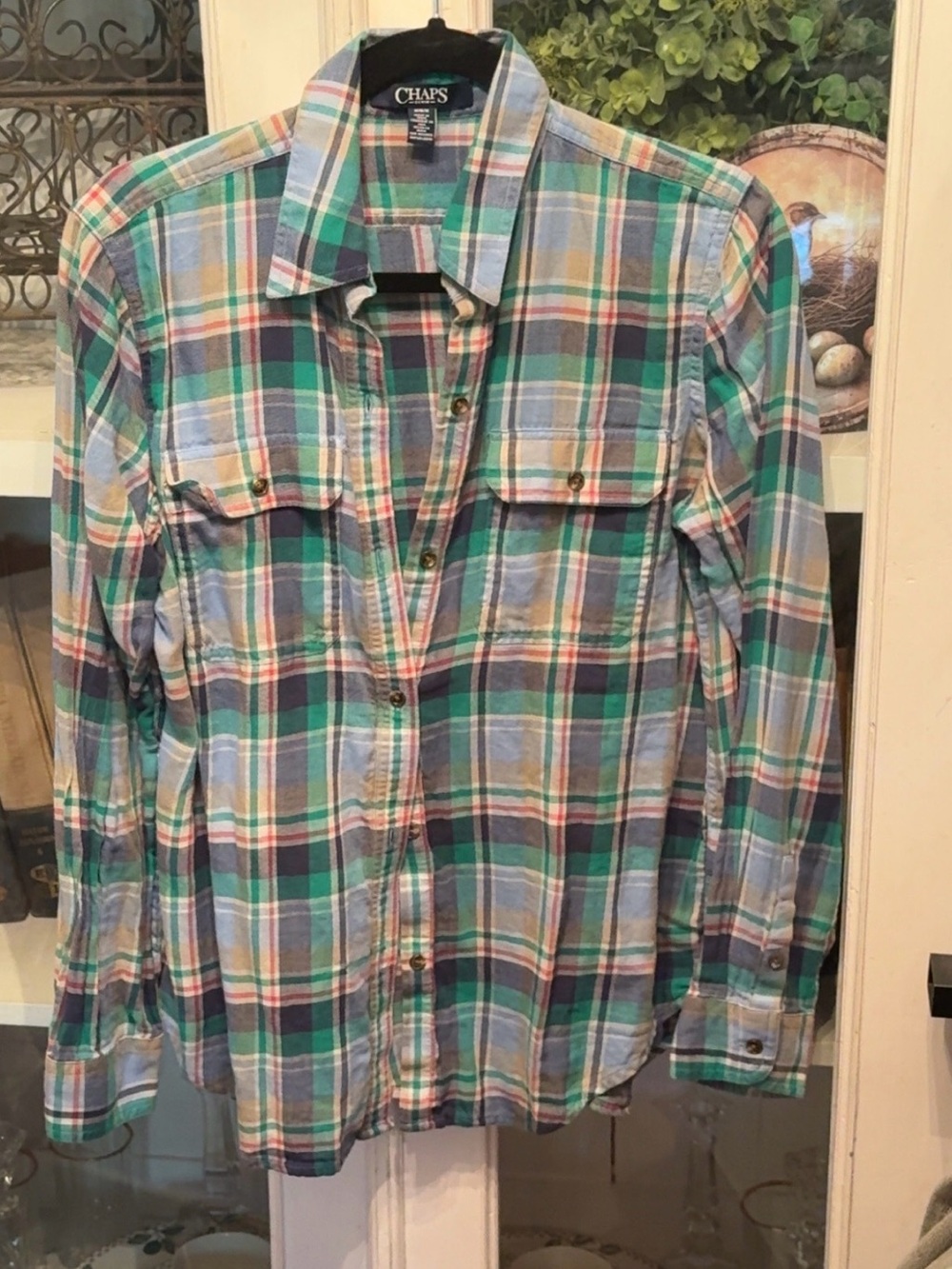 Chaps Plaid Shirt in Teal, Blue & Green